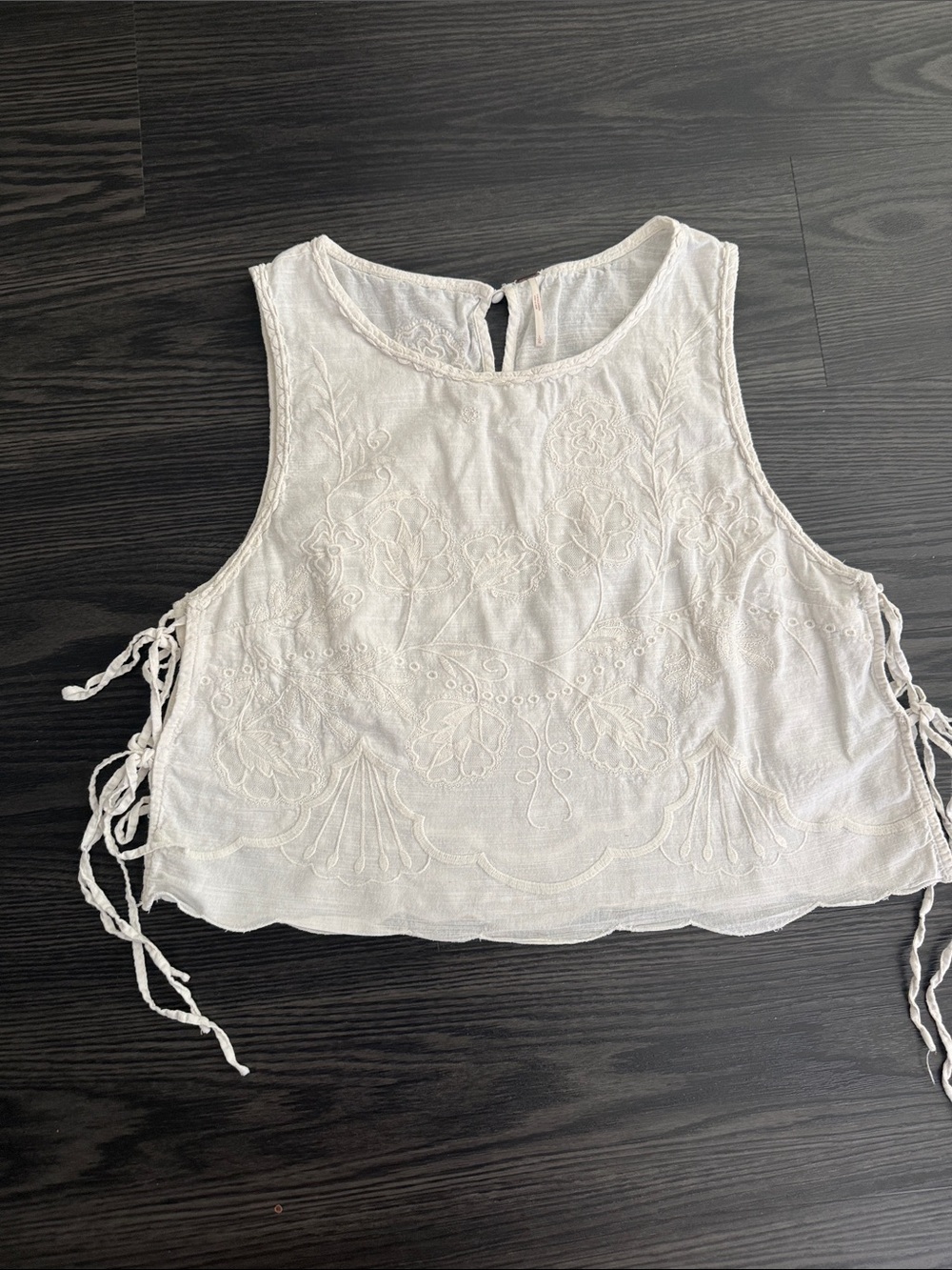 Free People White Embroidered Tie-Side Crop Top